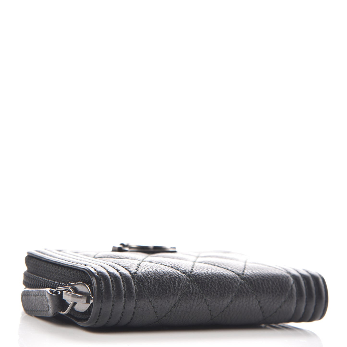 Calfskin Quilted Boy Zip Around Coin Purse Wallet Black