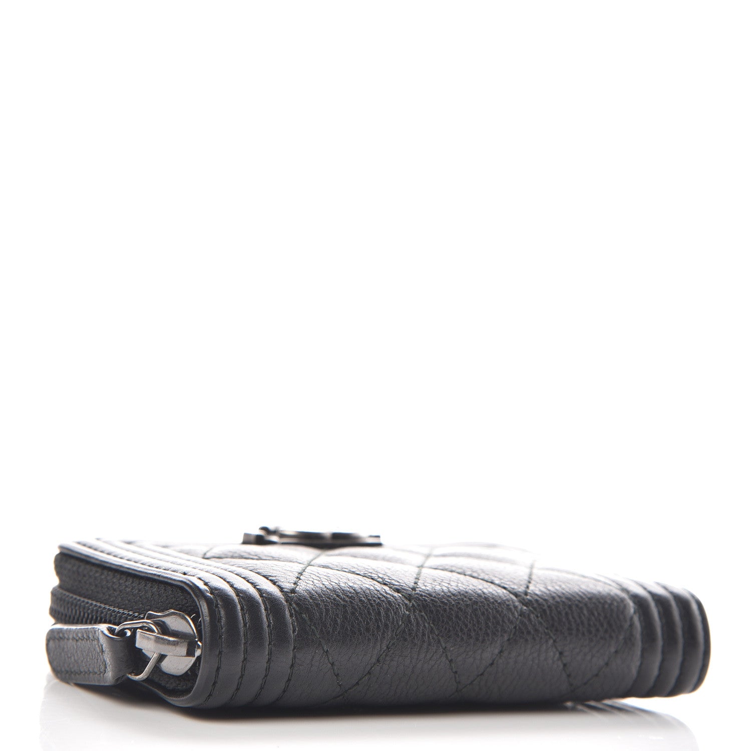 Chanel Calfskin Quilted Boy Zip Around Coin Purse Wallet Black 4 of 9