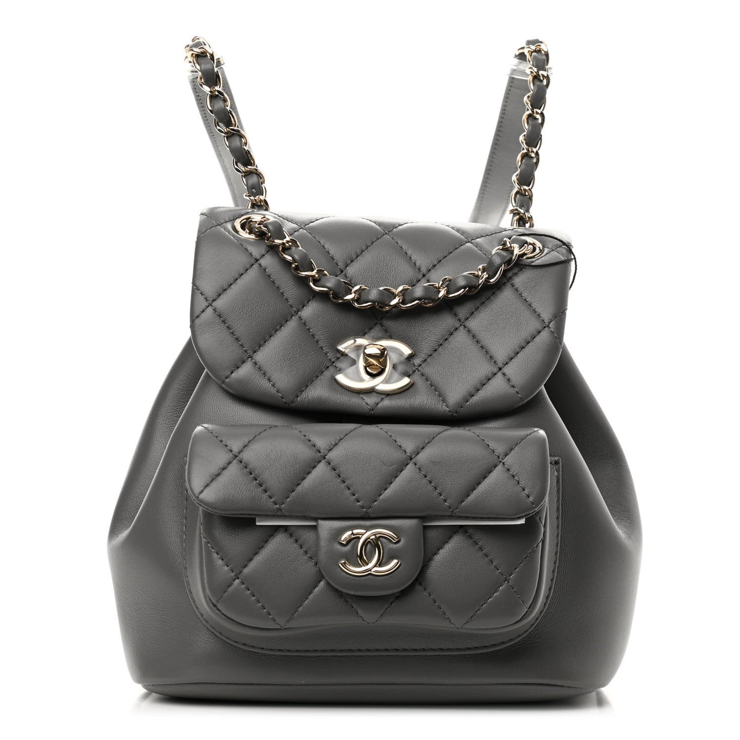 Lambskin Quilted Small Duma Drawstring Backpack Grey
