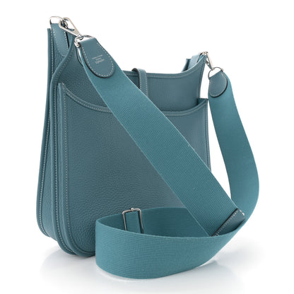 Hermes Taurillon Clemence Evelyne III PM New Blue Jean 2 of 11