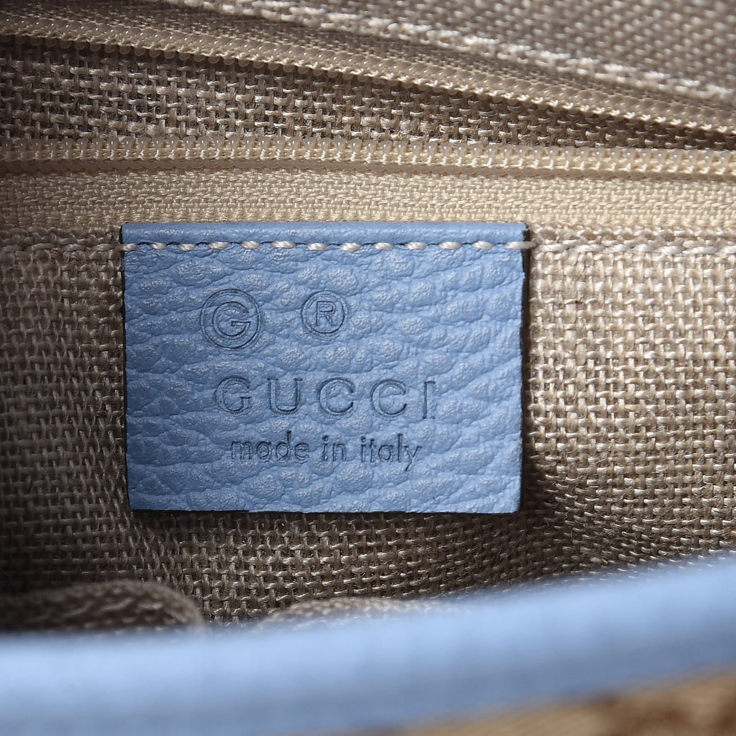 Monogram Dollar Calfskin Small Bree Tote Beige Ebony Mineral Blue