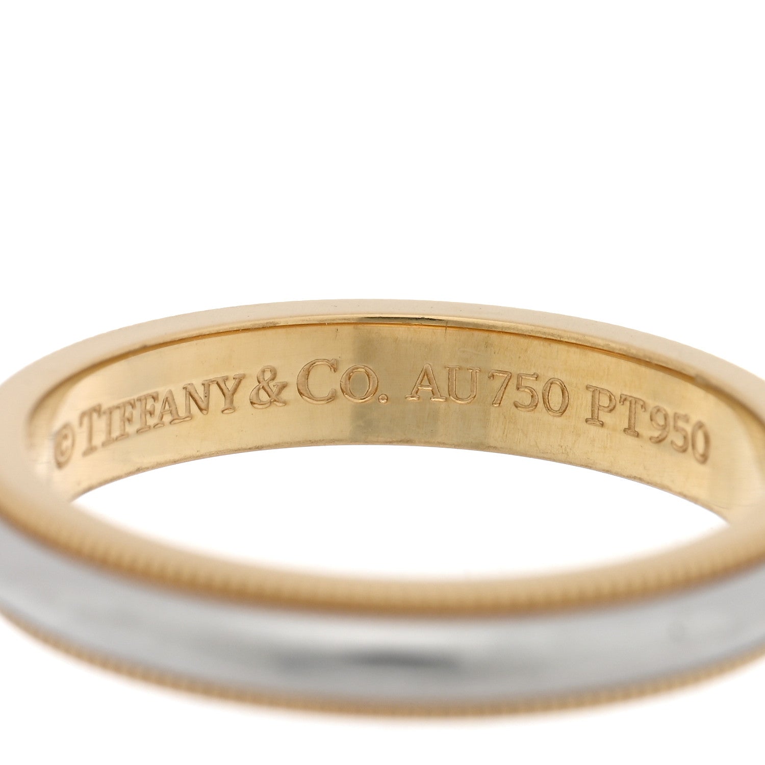 Tiffany Platinum 18K Yellow Gold 3.5mm Together Milgrain Wedding Band Ring 55 7.25 4 of 5