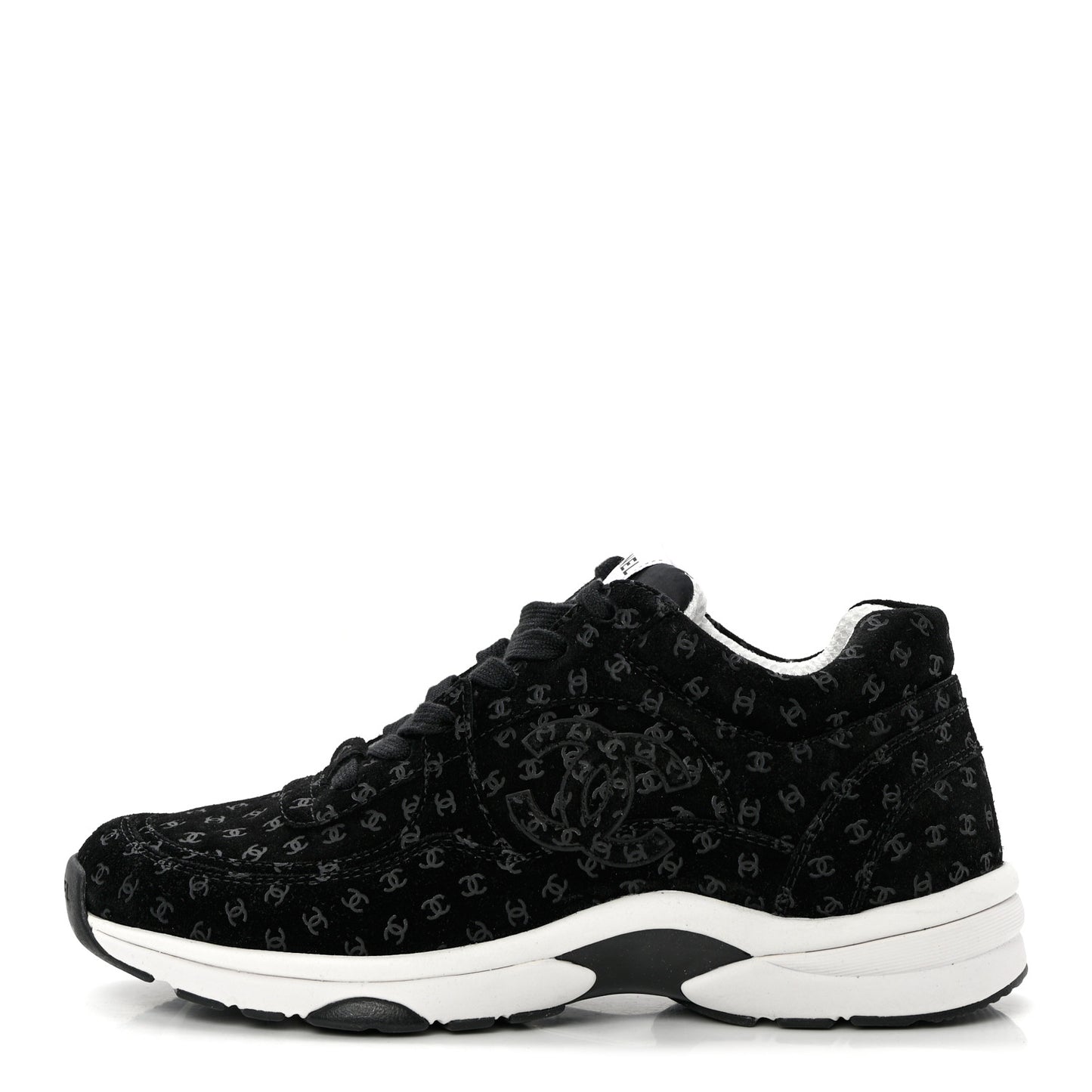 Suede Calfskin Printed CC Sneakers 38.5 Black