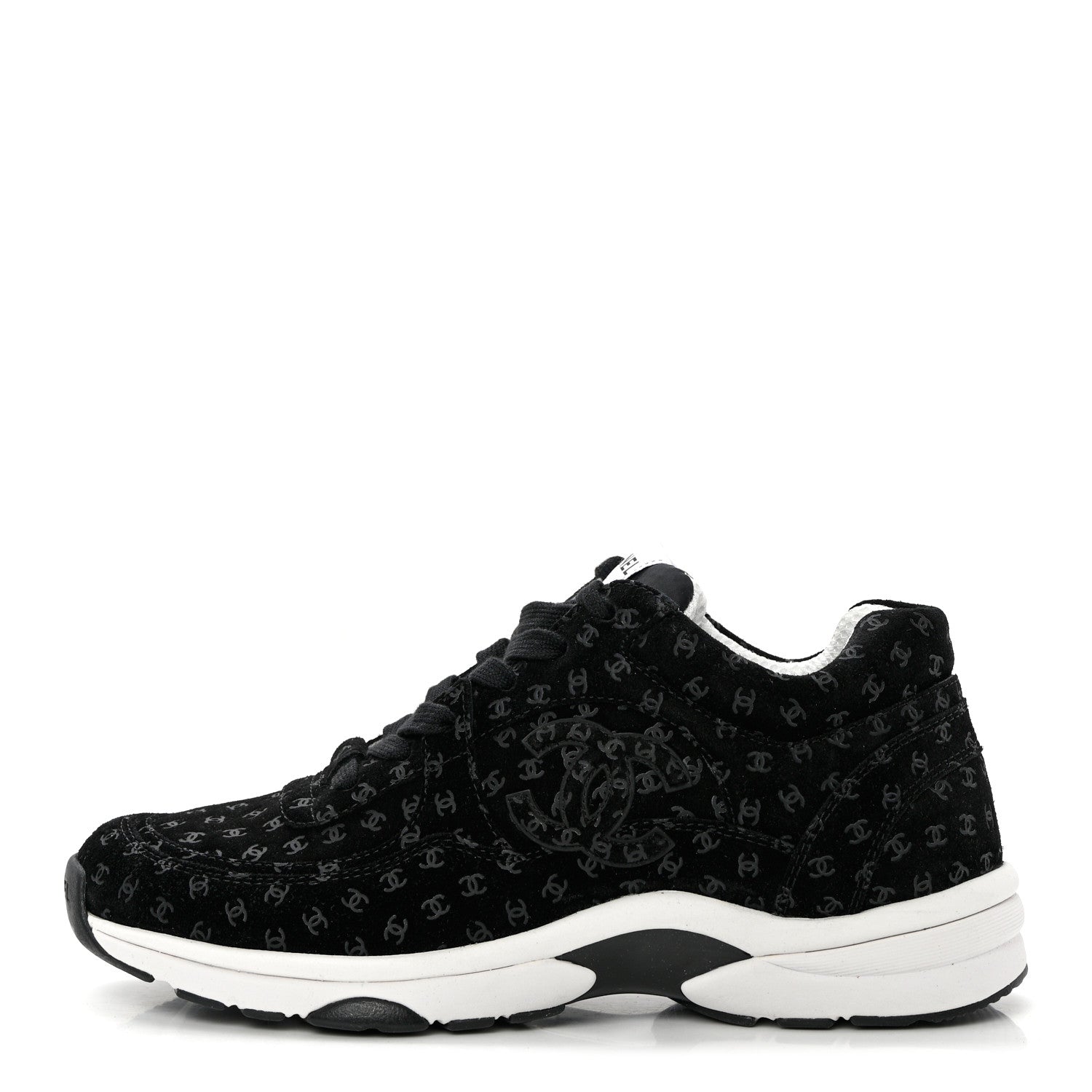 Chanel Suede Calfskin Printed CC Sneakers 38.5 Black 1 of 9