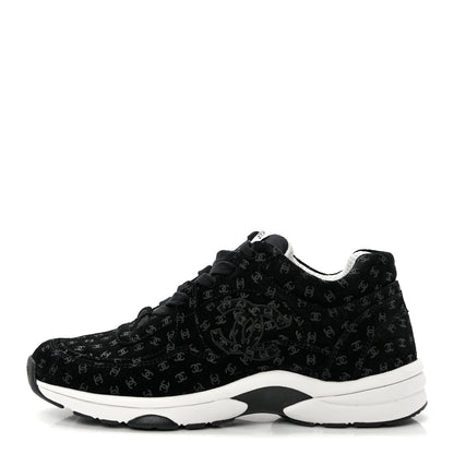 Chanel Suede Calfskin Printed CC Sneakers 38.5 Black 1 of 9