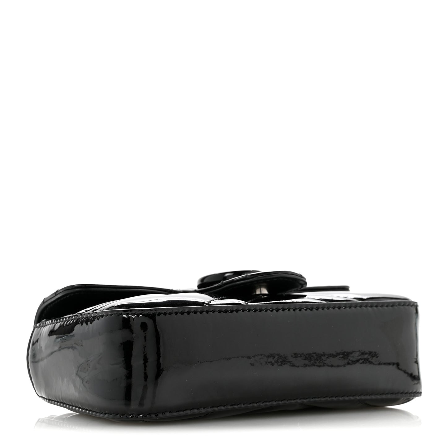 Patent Lambskin Enamel Matelasse Monochrome Super Mini GG Marmont Shoulder Bag Black