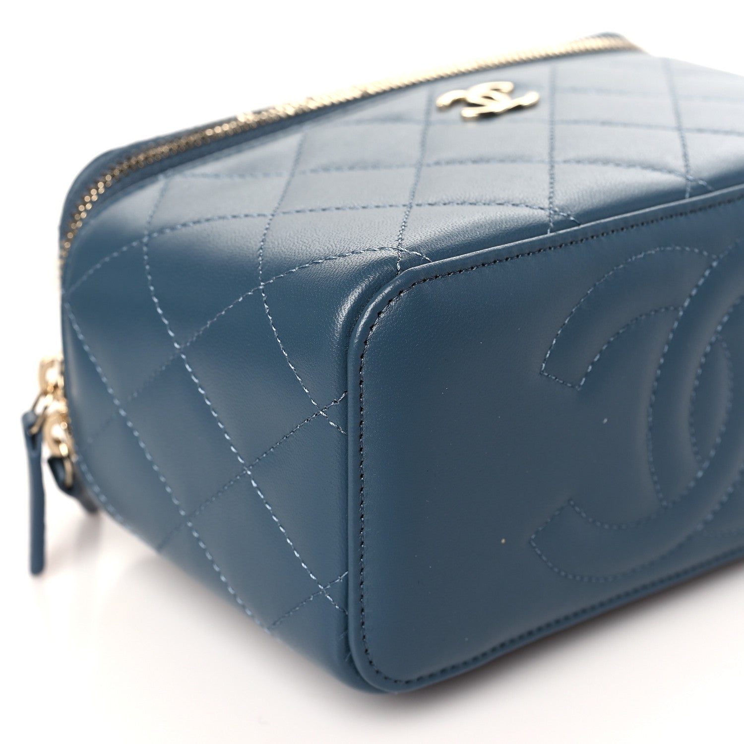 Chanel Lambskin Quilted Small Top Handle Vanity Case With Chain Blue 8 of 9