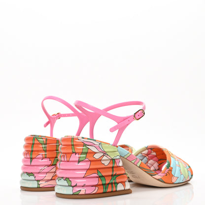 Fendi Fabric Calfskin Promenade Slingback Sandals 38 Arancio Multicolor Lipstick 4 of 9