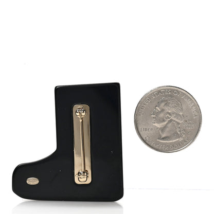 Chanel Pearl Resin CC Boot Brooch Black White Gold 2 of 5