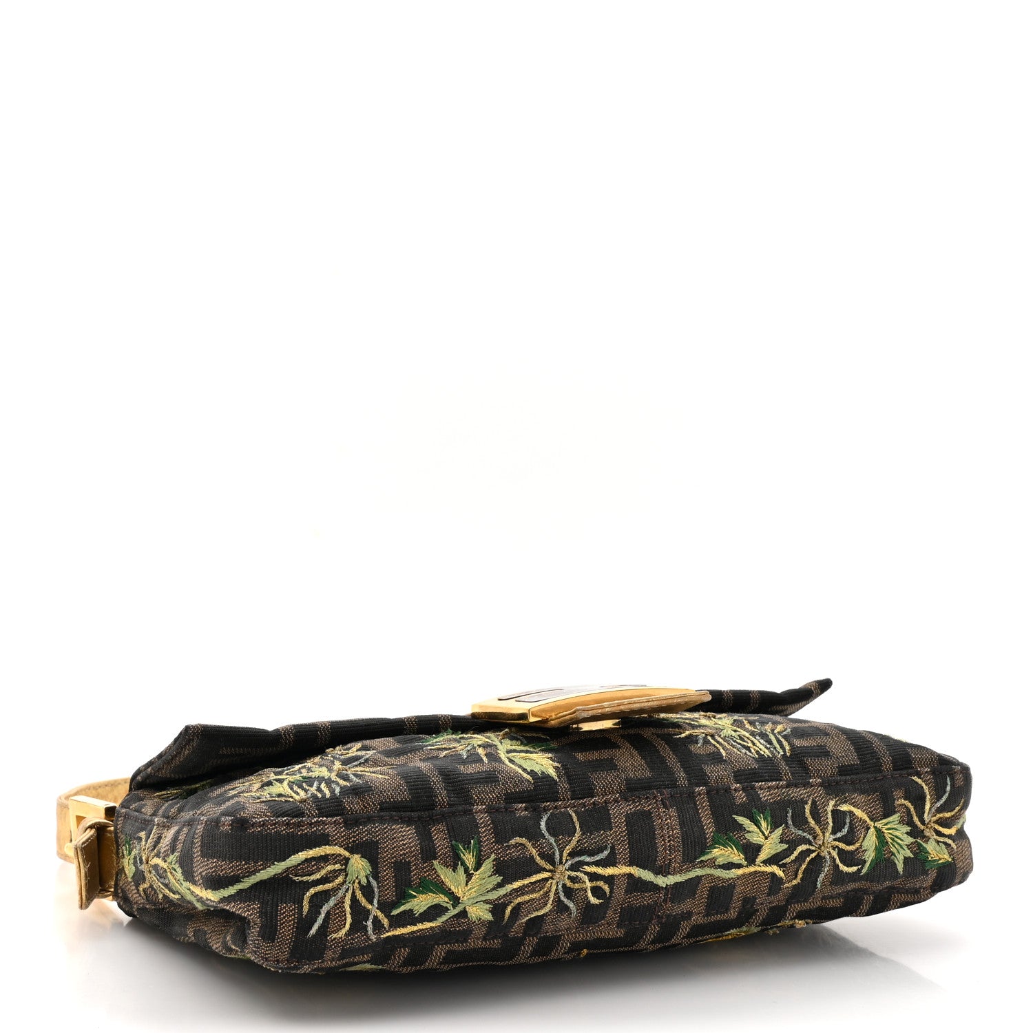 Fendi Zucca Floral Embroidered Baguette Tobacco Gold 4 of 14