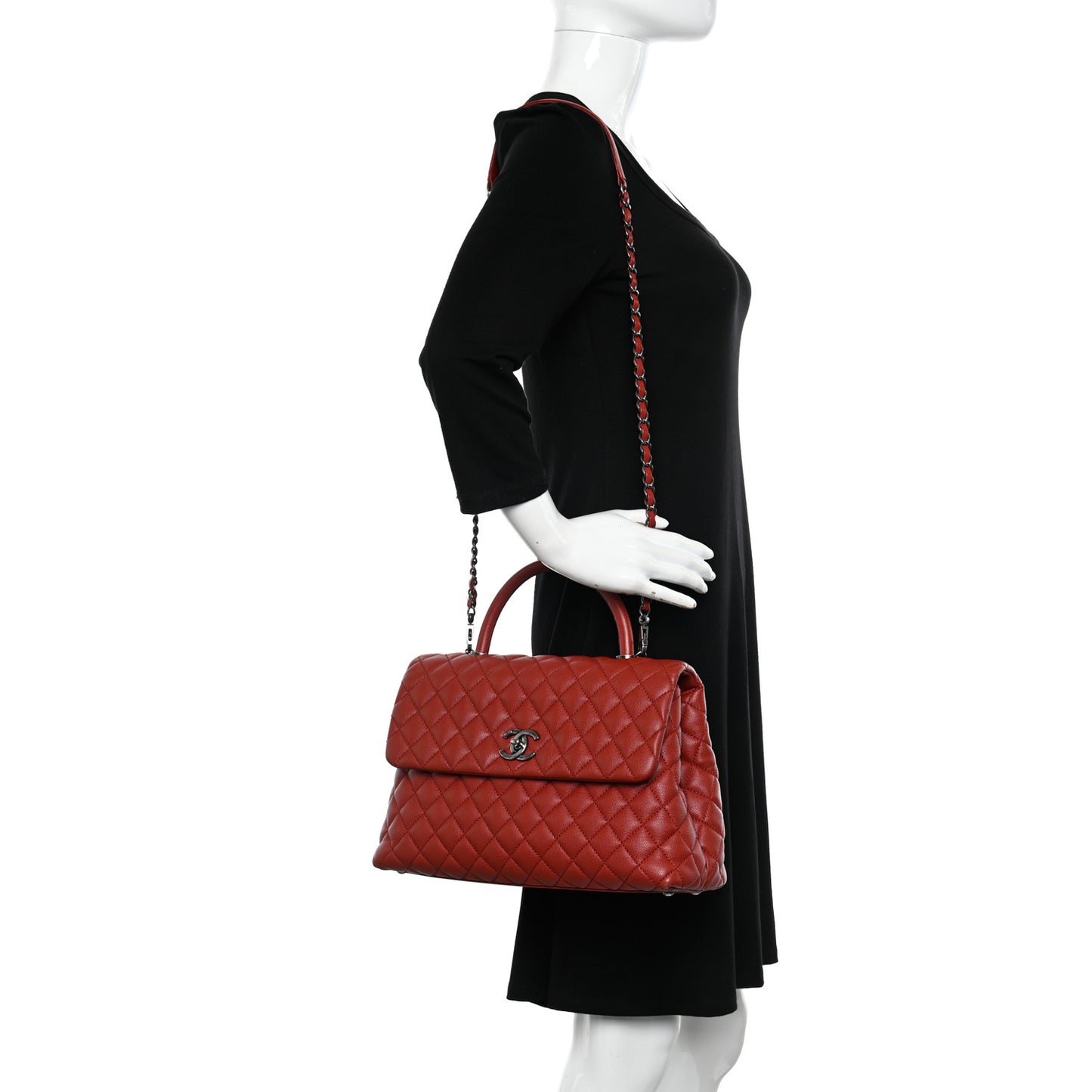 Caviar Quilted Medium Coco Handle Flap Dark Red