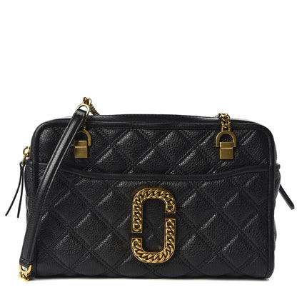 Marc Jacobs Grained Calfskin Quilted Double Stitched The Status Shoulder Bag Black 1 of 8