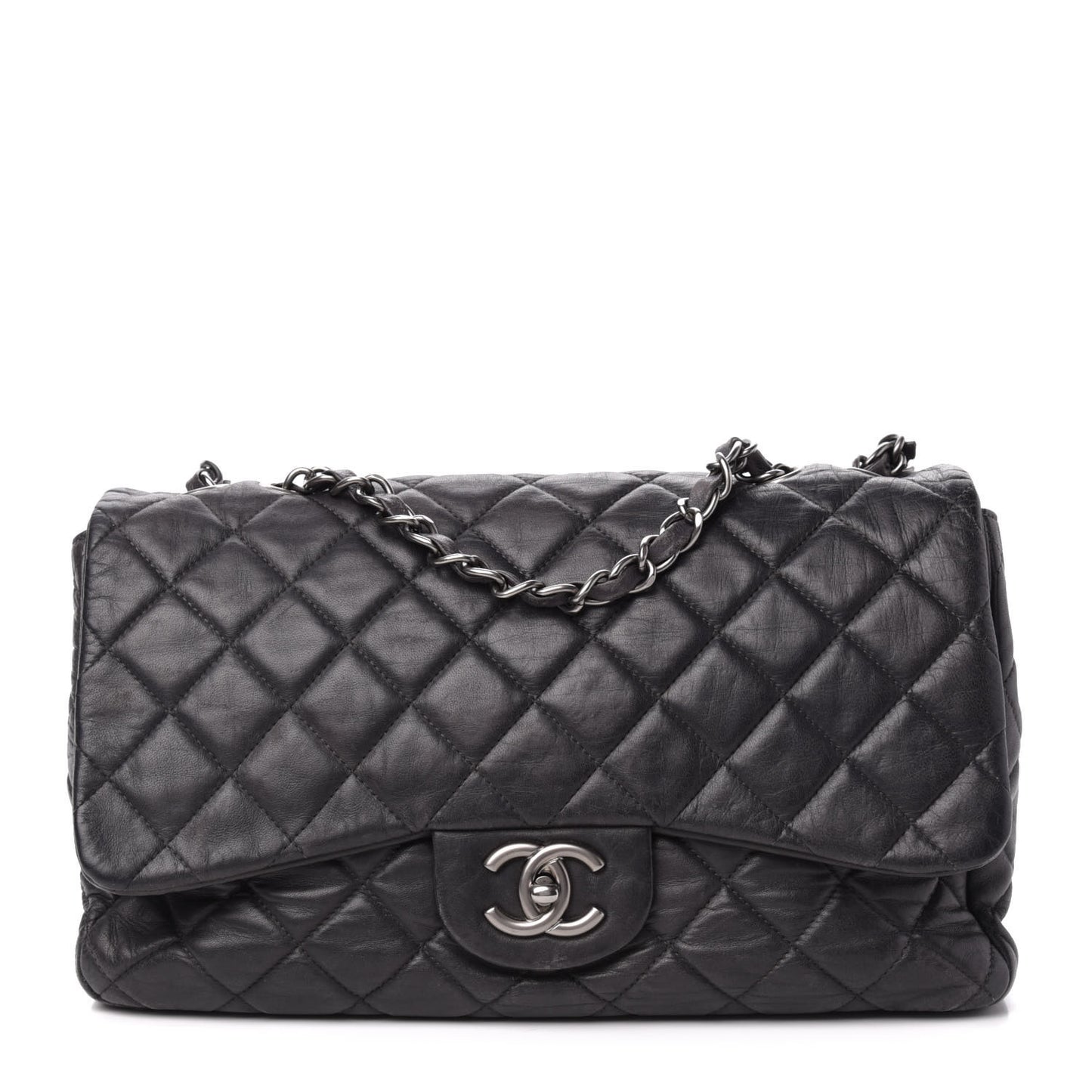 Lambskin Quilted Jumbo Single Flap Dark Grey