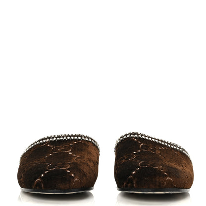 Gucci Velvet GG Monogram Crystal Slippers 35.5 Brown Vintage Cocoa 3 of 7