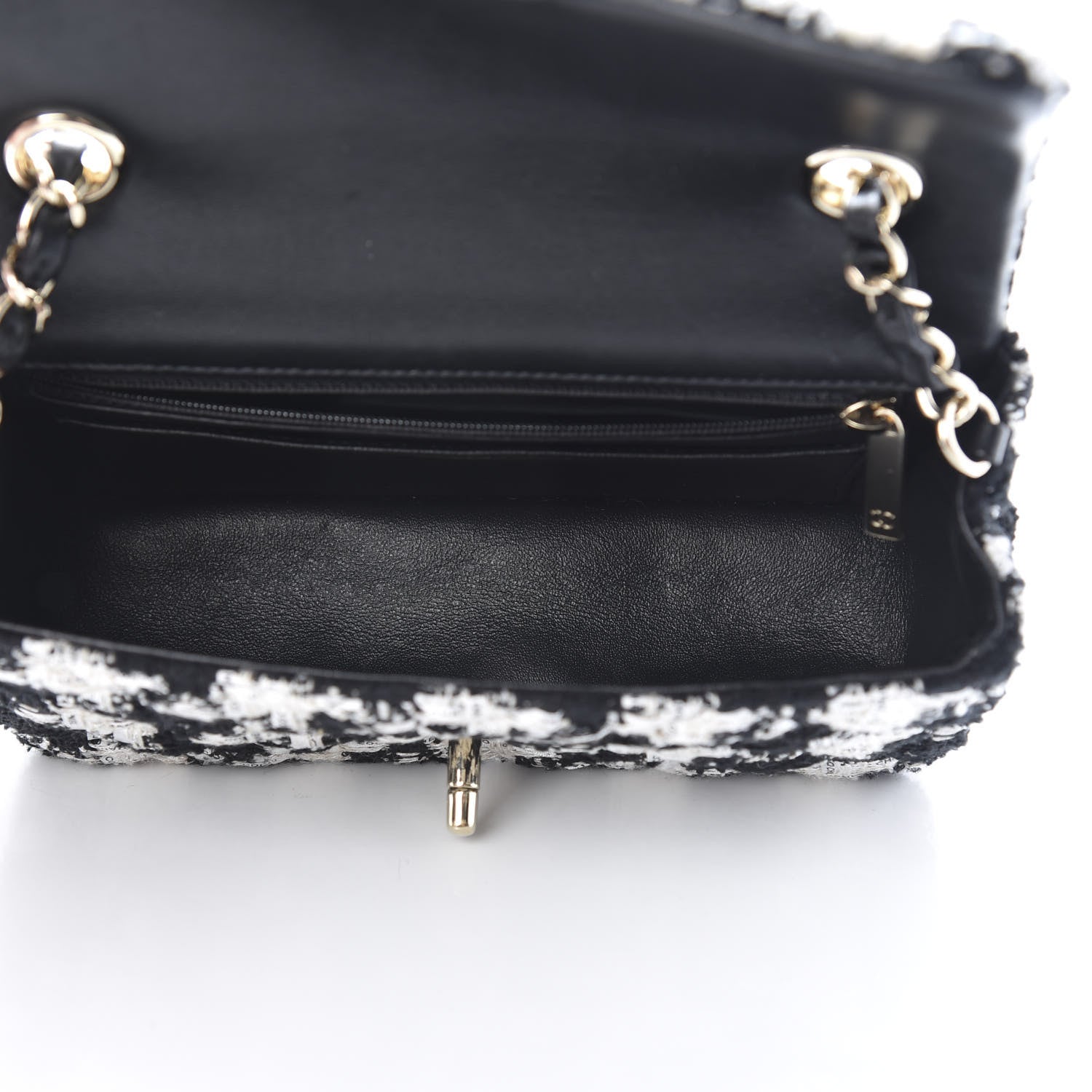 Chanel Tweed Quilted Mini Rectangular Flap Black Ecru White 4 of 12