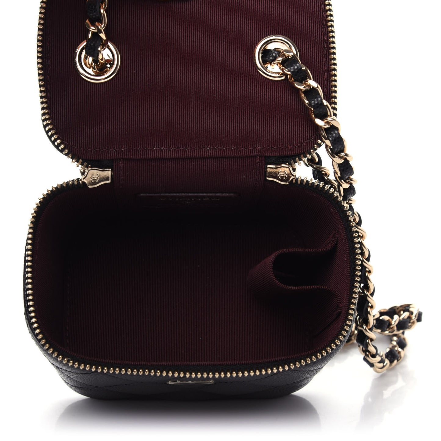 Caviar Quilted Mini Vanity Case With Chain Black