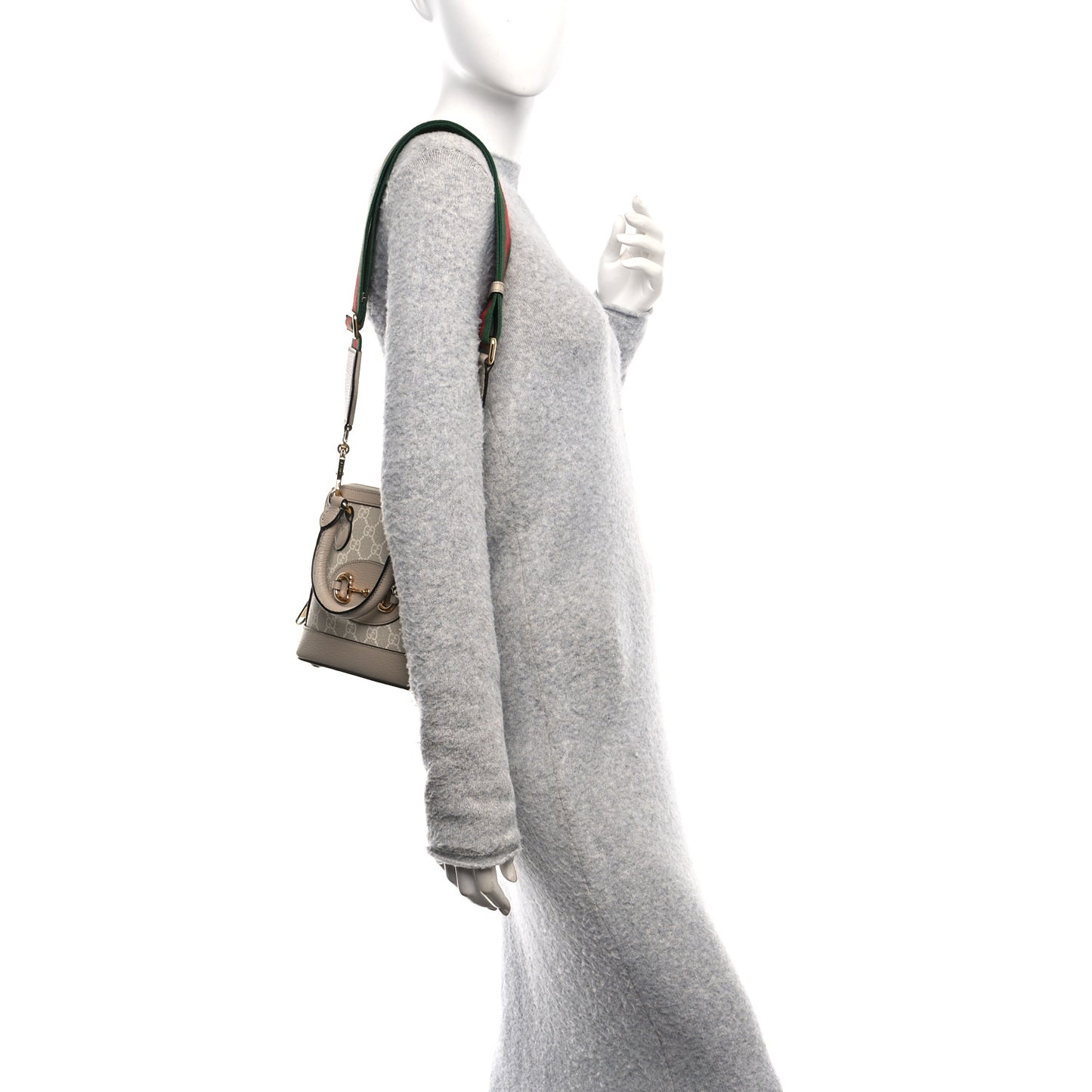 GG Supreme Monogram Textured Dollar Calfskin Mini Horsebit 1955 Top Handle Bag Beige Mystic White Oatmeal