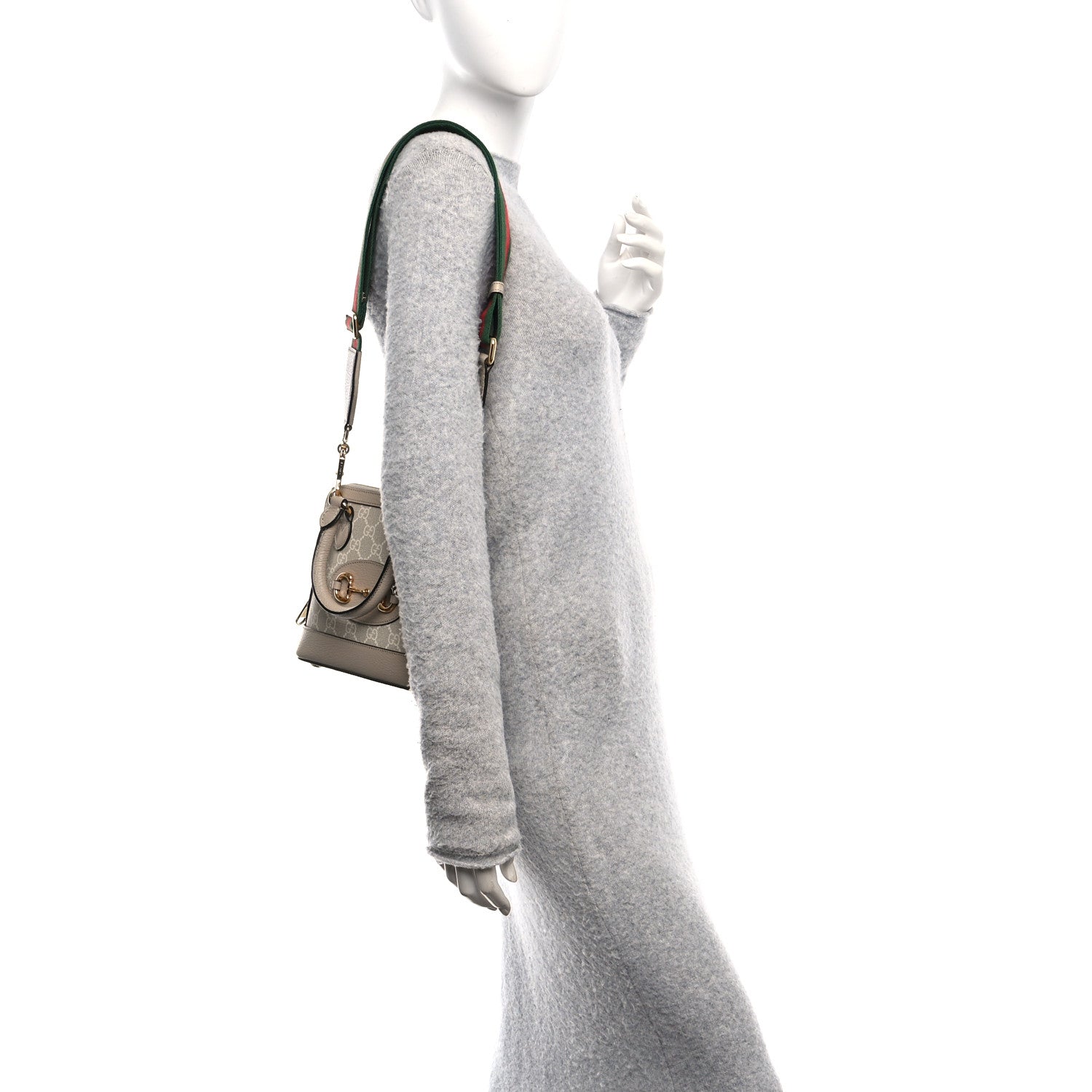 Gucci GG Supreme Monogram Textured Dollar Calfskin Mini Horsebit 1955 Top Handle Bag Beige Mystic White Oatmeal 2 of 10