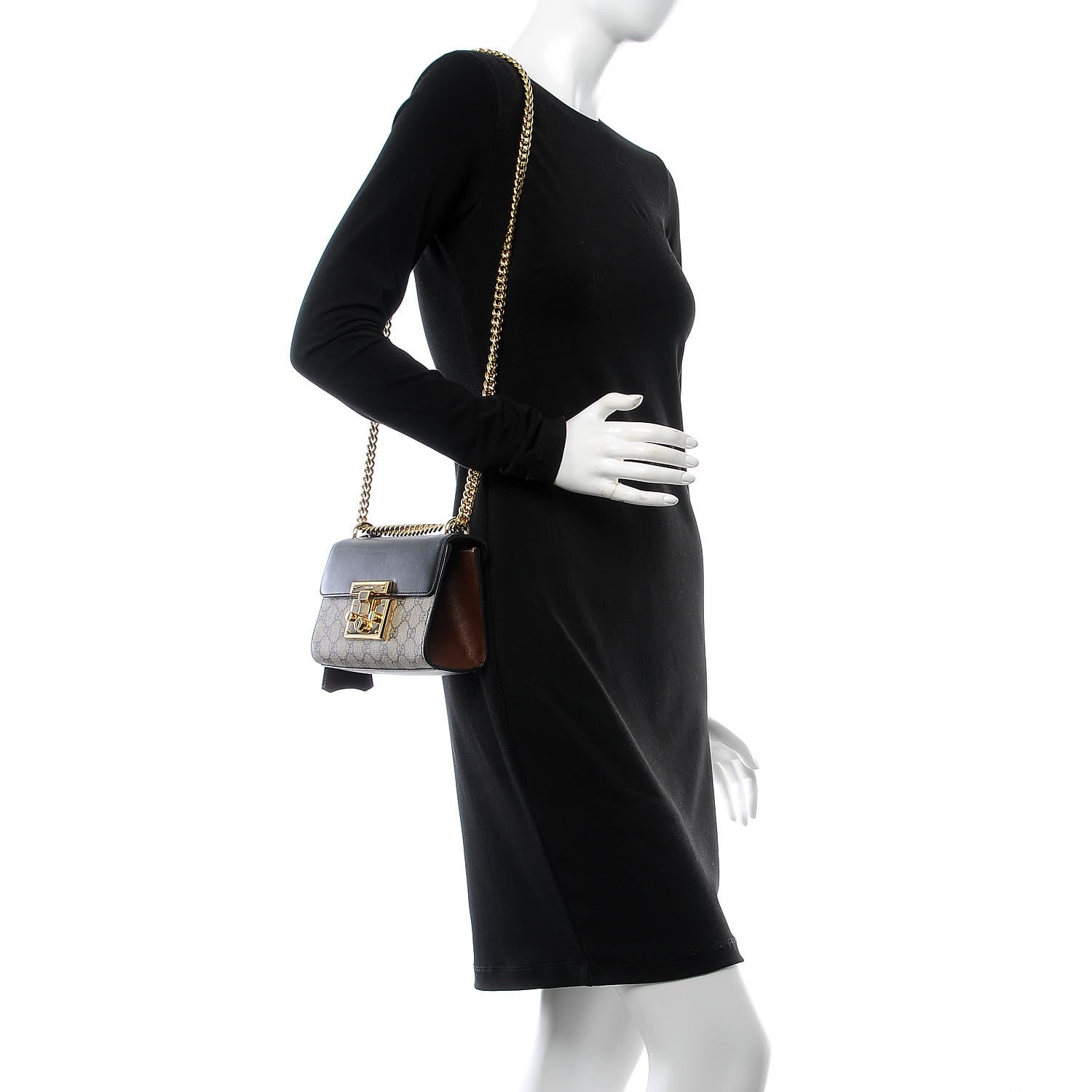 Gucci GG Supreme Monogram Calfskin Small Padlock Shoulder Bag Beige Black Cuir 2 of 8
