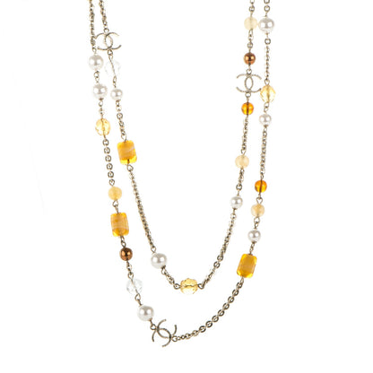 Chanel Pearl Beaded CC Long Necklace Yellow Gold 1 of 6