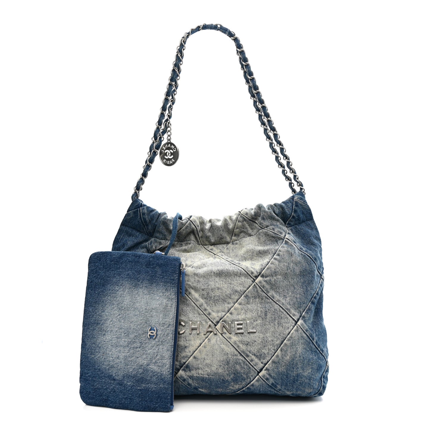 Denim Quilted Small Chanel 22 Blue