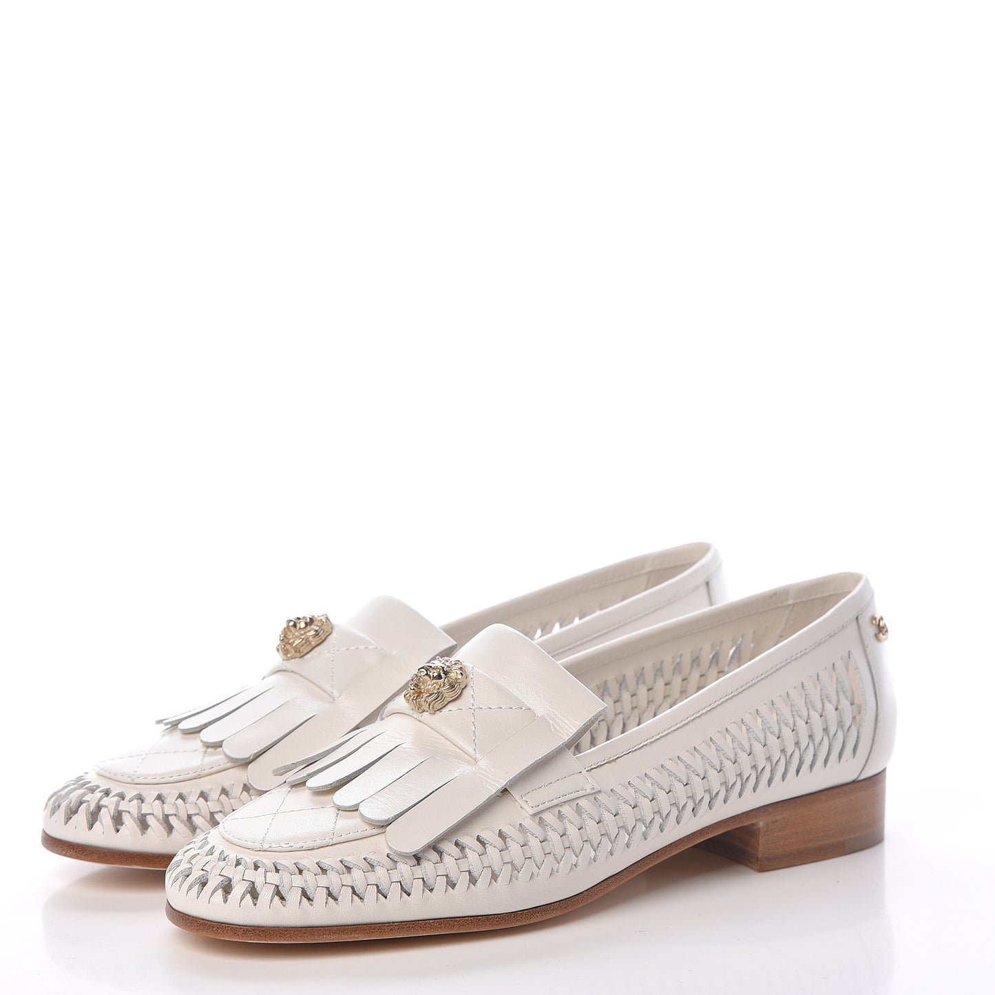 Lambskin Braided Kangaroo Mocassin Loafers 36 White