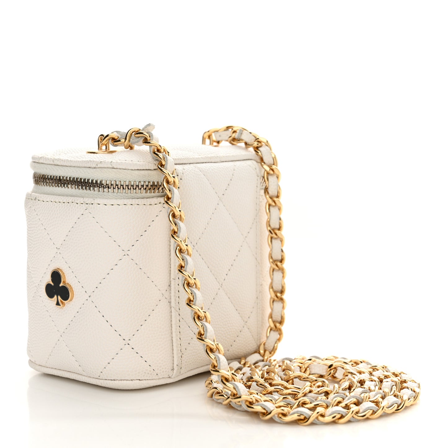 Caviar Quilted Enamel Coco Casino Mini Vanity Case With Chain White