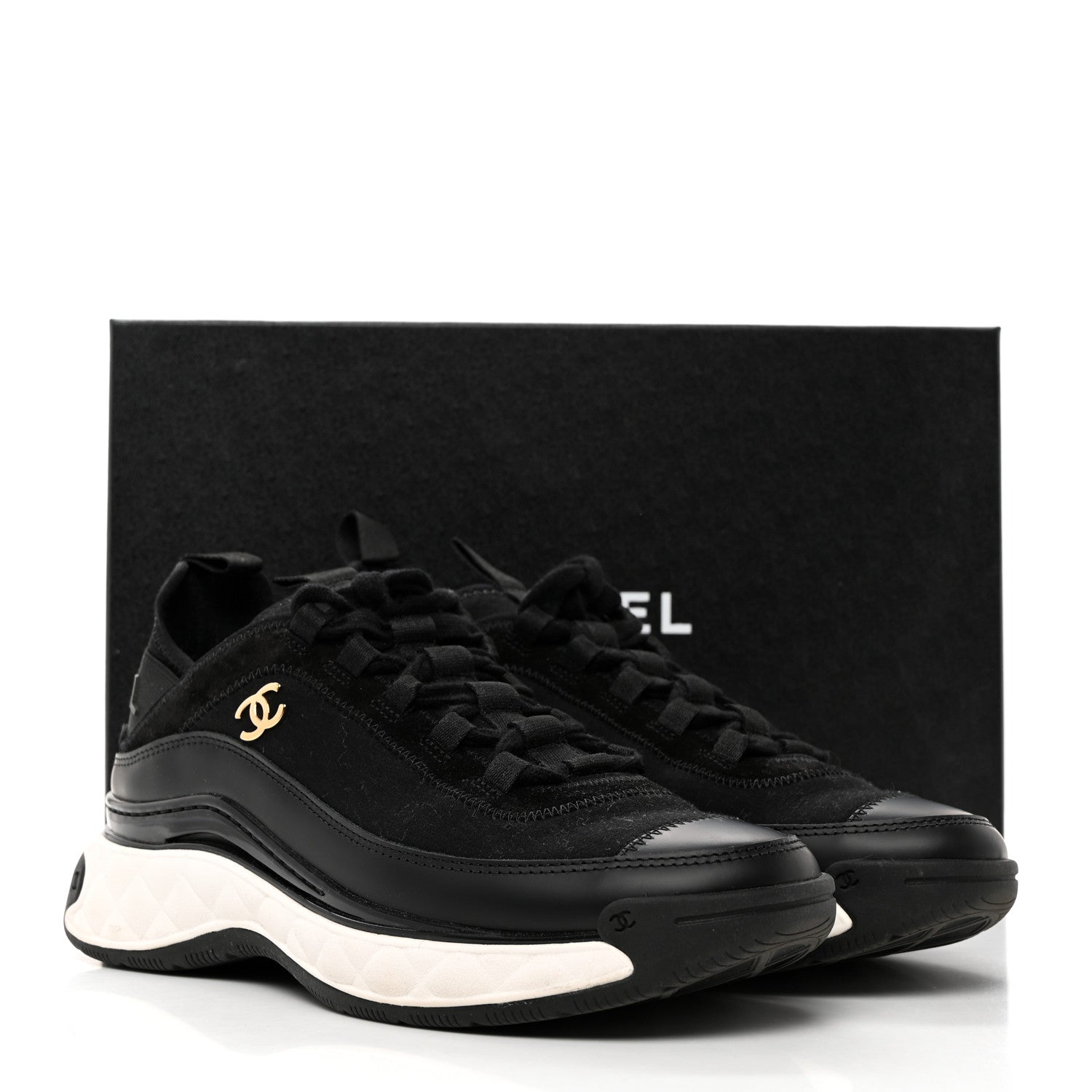 Chanel Velvet Calfskin Mixed Fibers CC Sneakers 36.5 Black 9 of 9