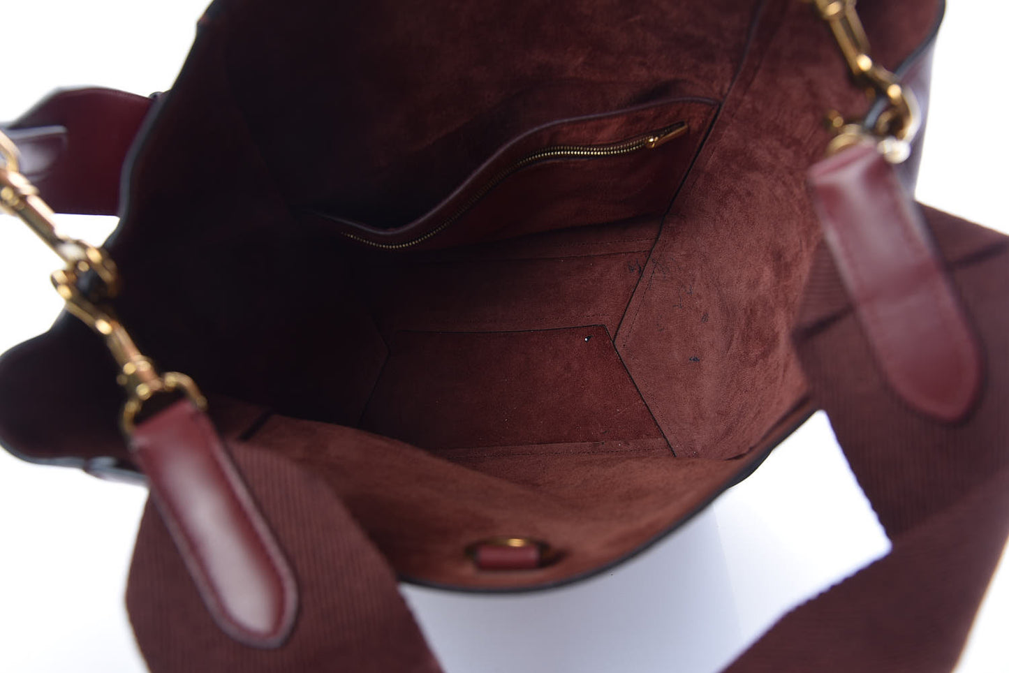 Natural Calfskin Sangle Bucket Bag Red Wood