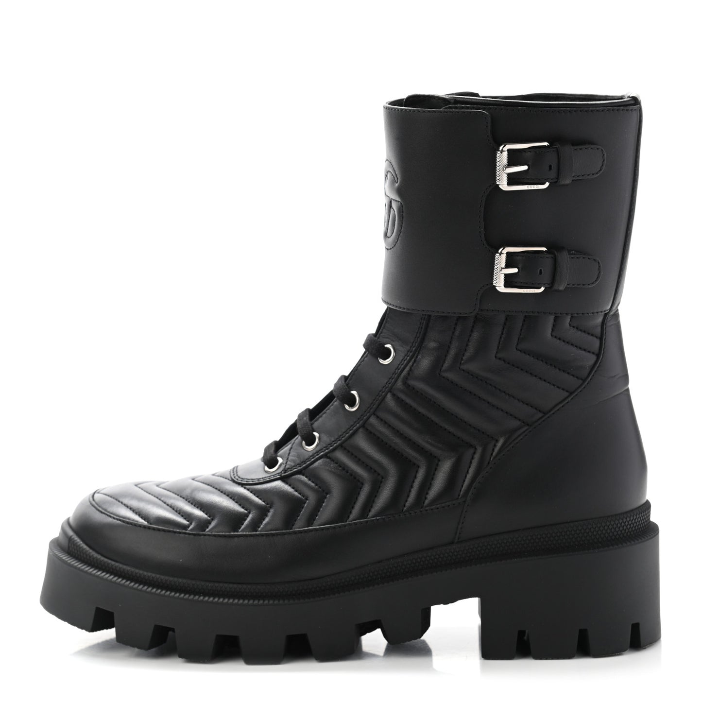 Nappa Frances GG Matelasse Platform Combat Boots 40 Black