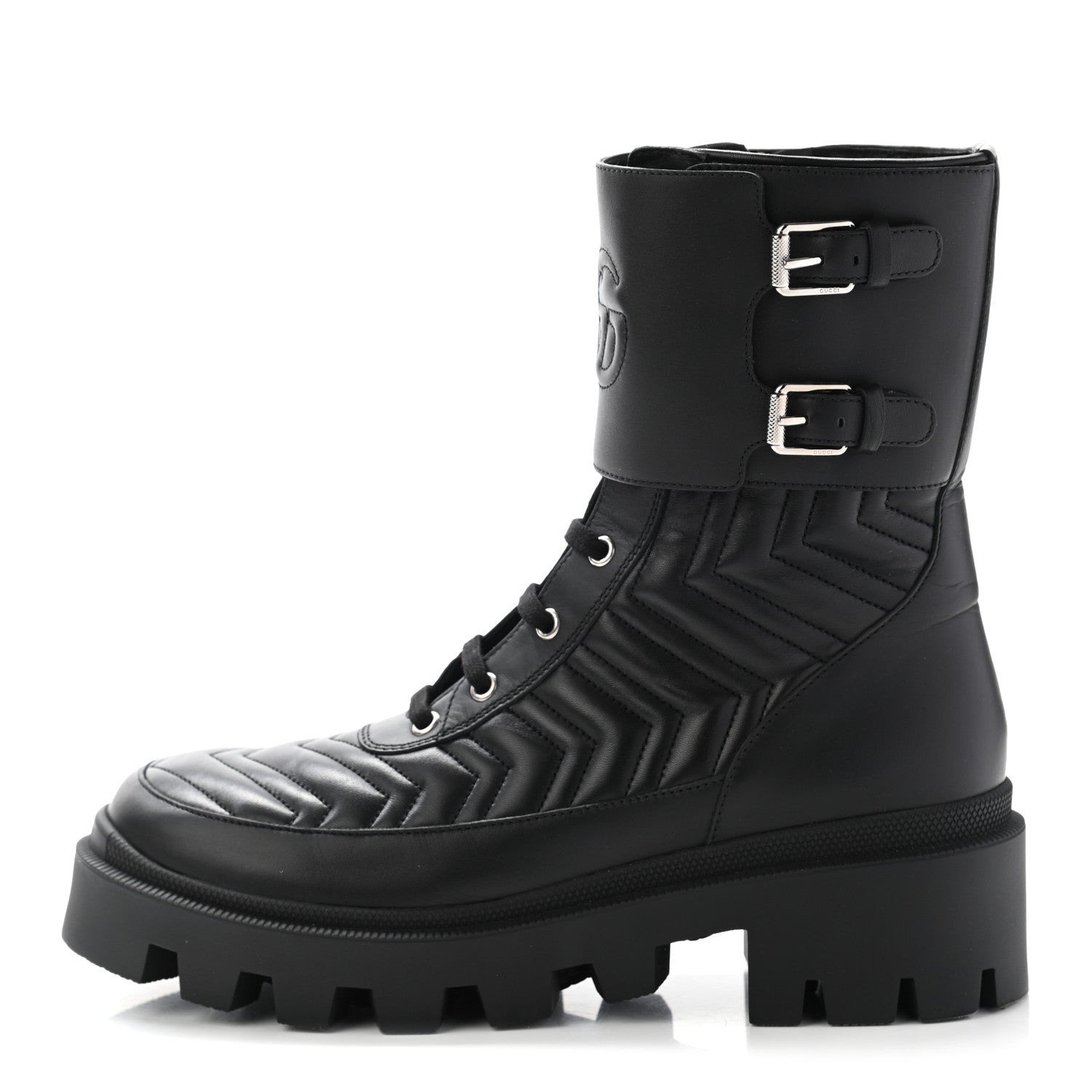 Gucci Nappa Frances GG Matelasse Platform Combat Boots 40 Black 1 of 13