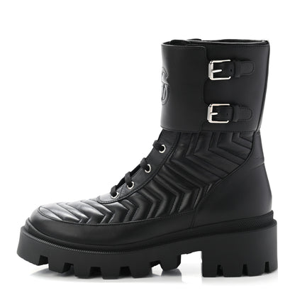Gucci Nappa Frances GG Matelasse Platform Combat Boots 40 Black 1 of 13