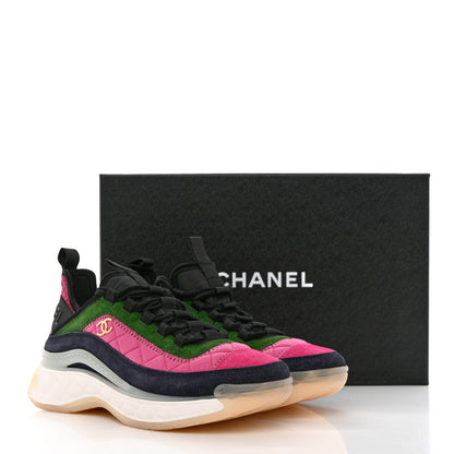 Chanel Velvet Calfskin Mixed Fibers CC Sneakers 38 Dark Pink Green 9 of 9