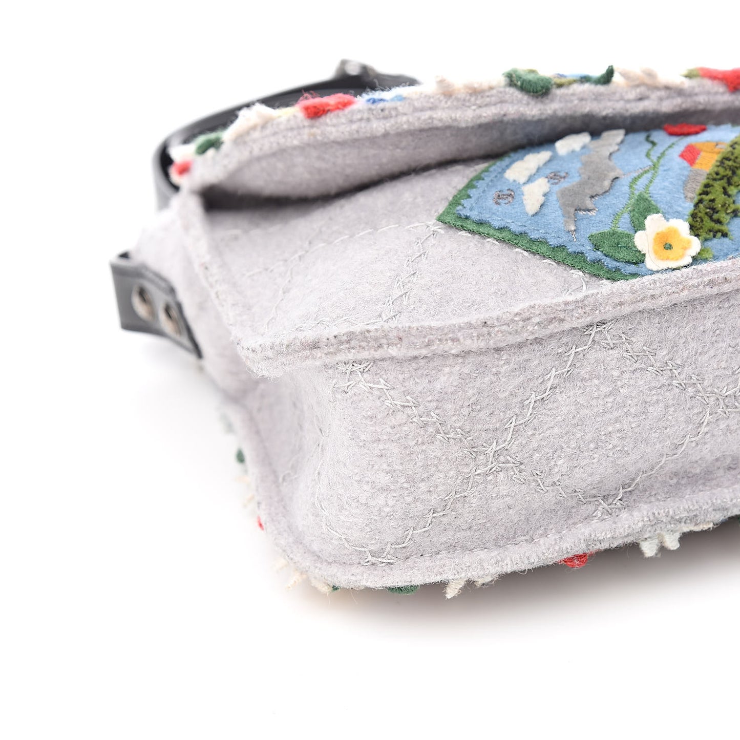 Felt Embroidered Small Crest Austrian Satchel Light Grey