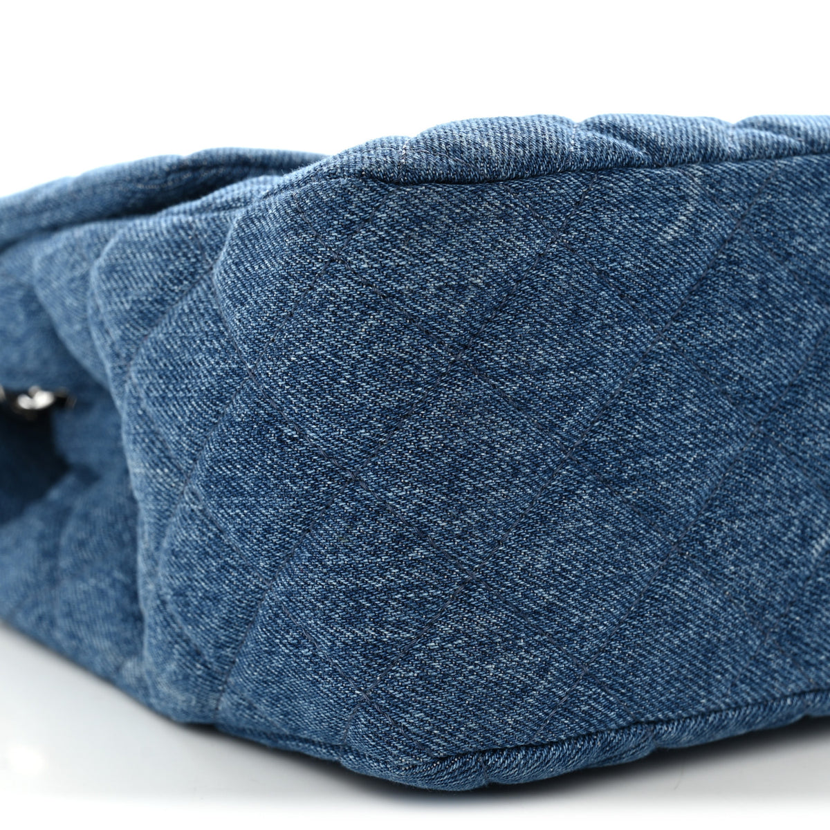 Denim Quilted CC Print Jumbo Single Flap Blue
