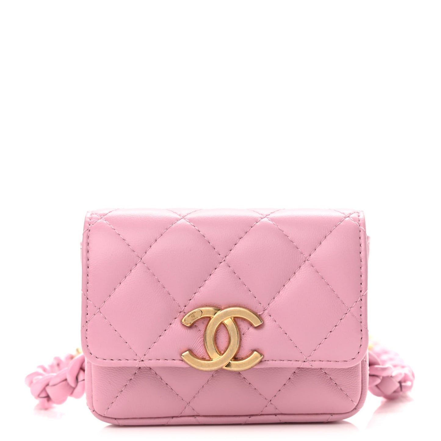 Lambskin Lacquered Metal Quilted Flap Chain Belt Bag Pink