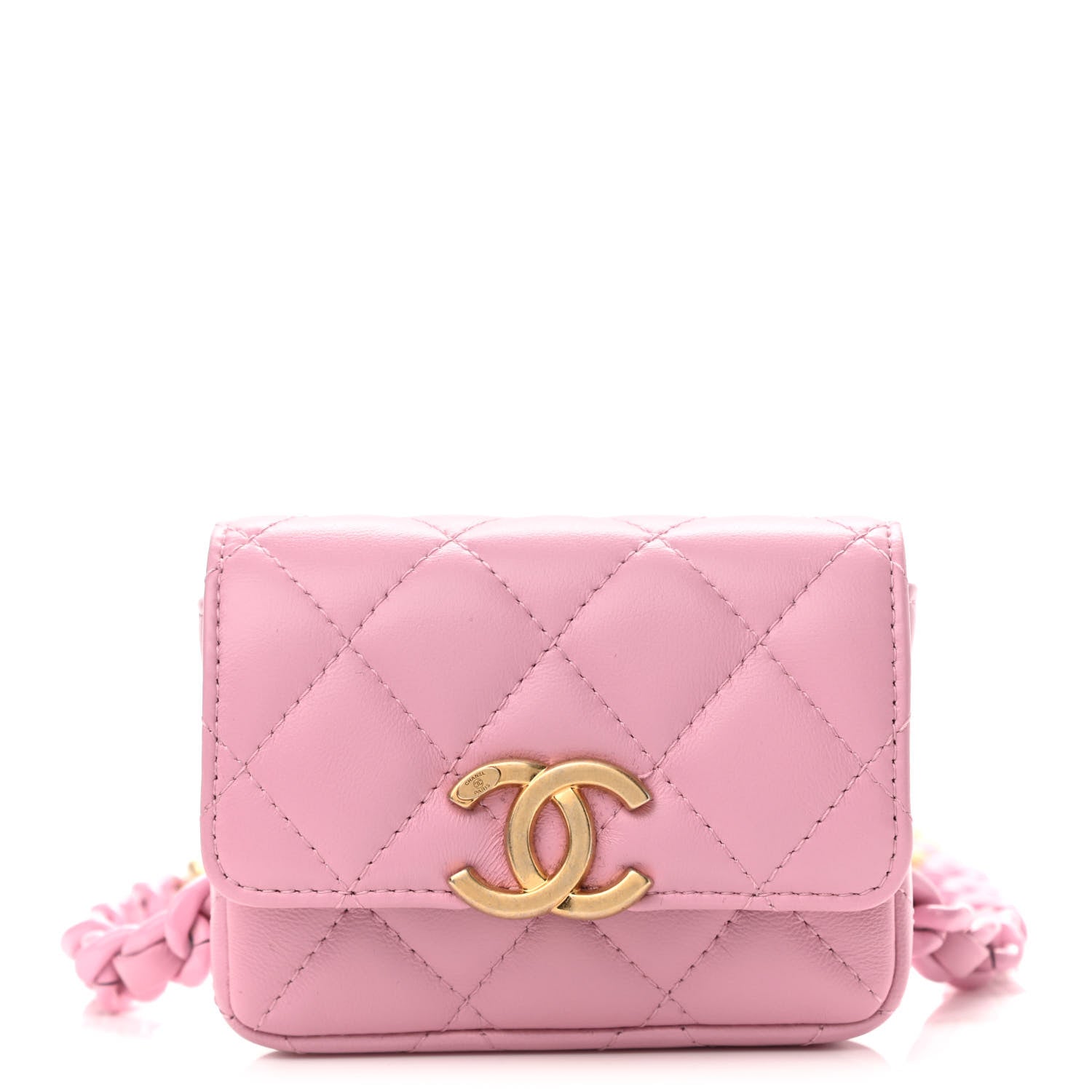 Chanel Lambskin Lacquered Metal Quilted Flap Chain Belt Bag Pink 1 of 11