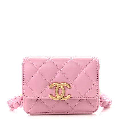 Chanel Lambskin Lacquered Metal Quilted Flap Chain Belt Bag Pink 1 of 11