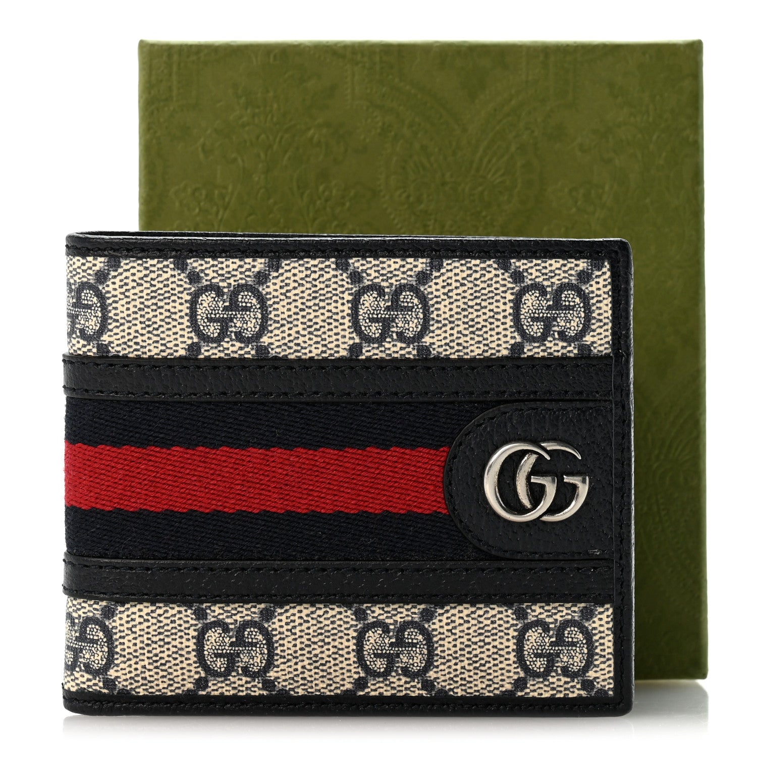 Gucci GG Supreme Monogram Web Mens Ophidia Bi-Fold Coin Wallet Beige Blue 8 of 8