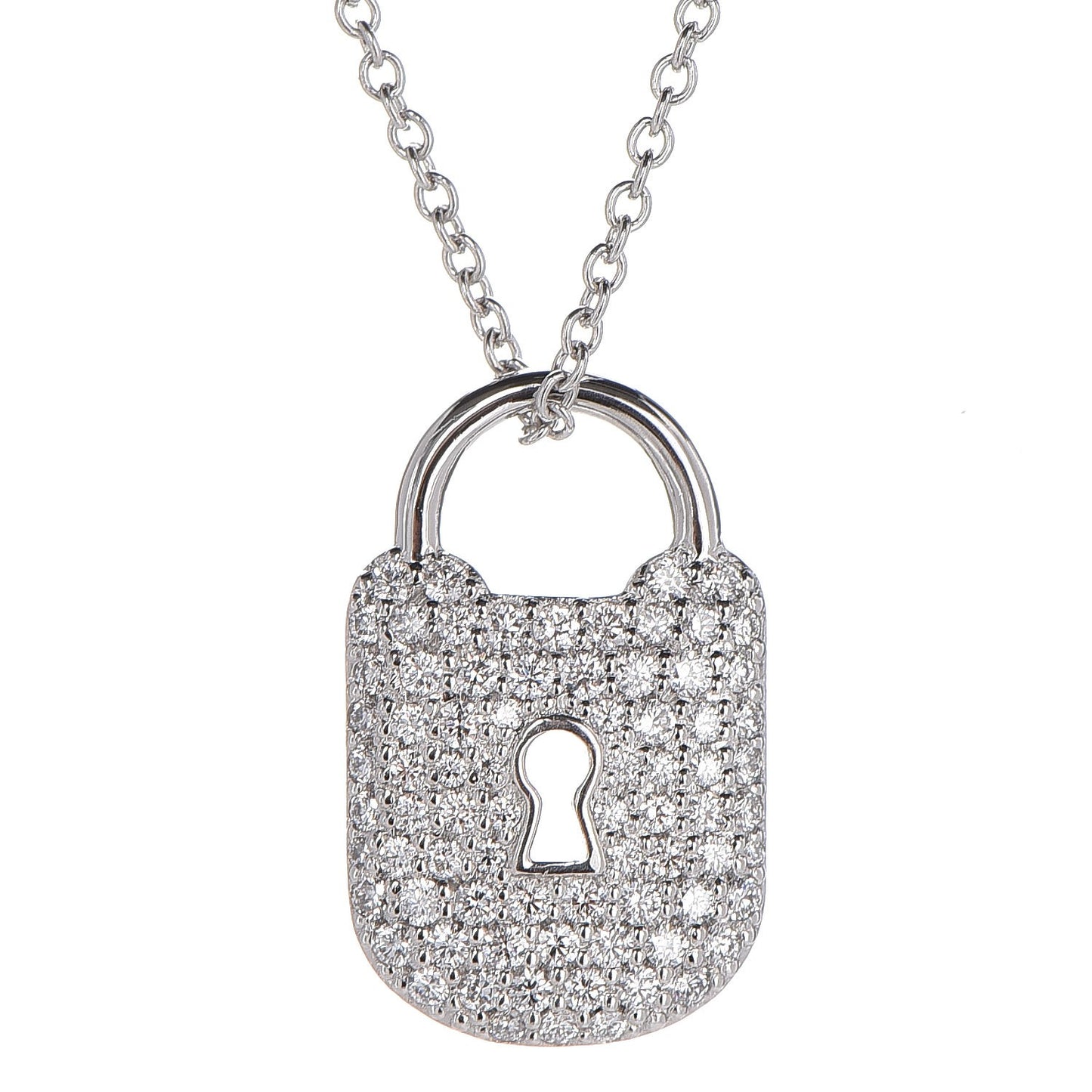 Platinum Diamond Small Vintage Lock Pendant Necklace