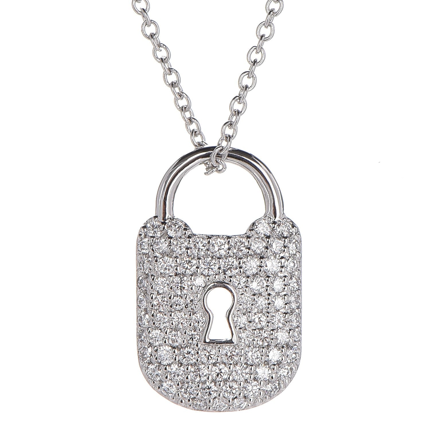 Tiffany Platinum Diamond Small Vintage Lock Pendant Necklace 4 of 7