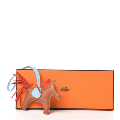 Hermes Milo Lambskin Grigri Rodeo Horse Bag Charm PM Gold Rouge Indien Celeste 3 of 3