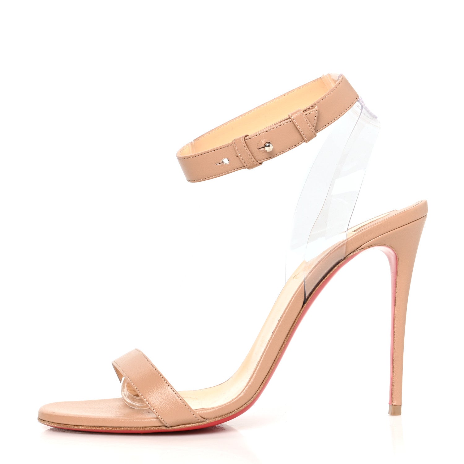 Christian Louboutin Nappa Shiny PVC Jonatina 100 Sandals 38.5 Nude 1 of 9