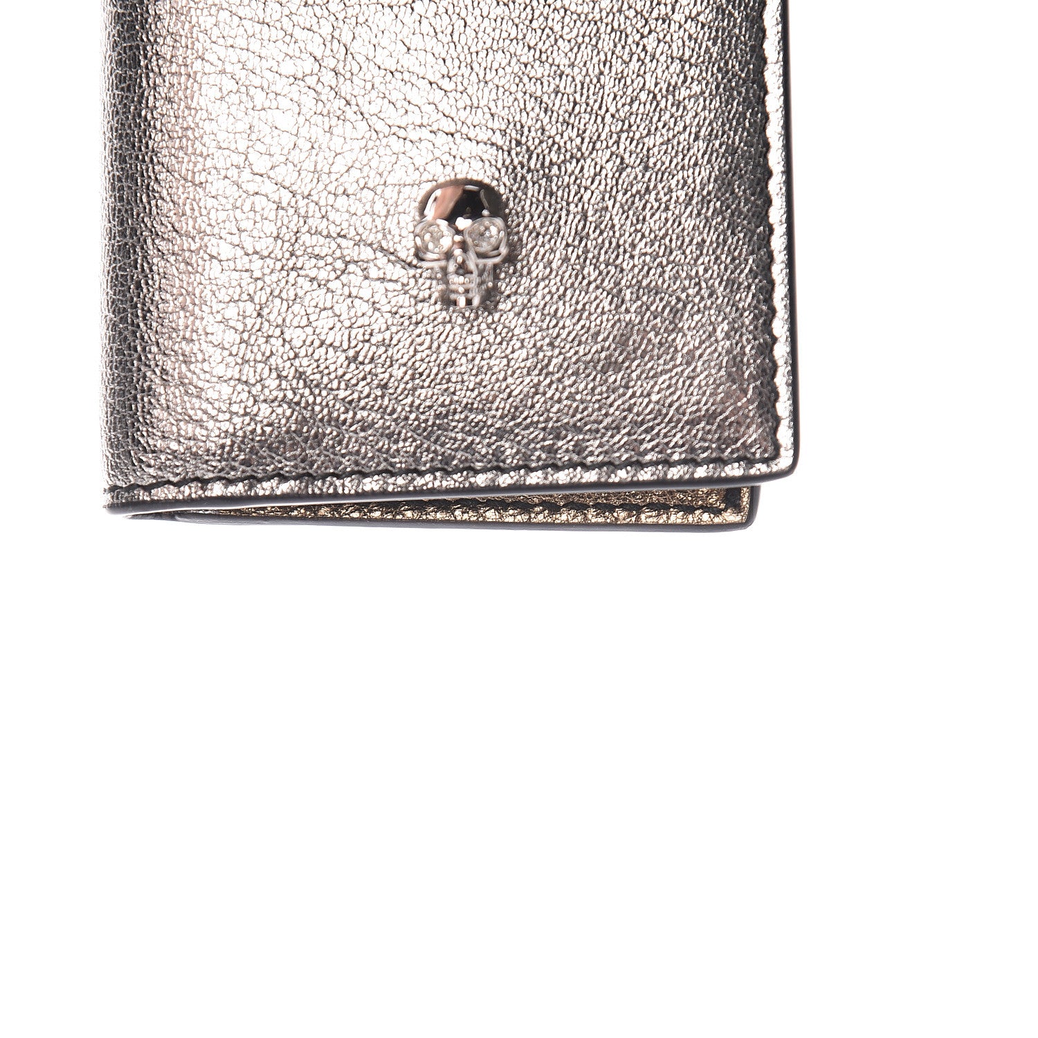 Alexander McQueen Metallic Calfskin Skull Bi Fold Card Holder Silver 8 of 9