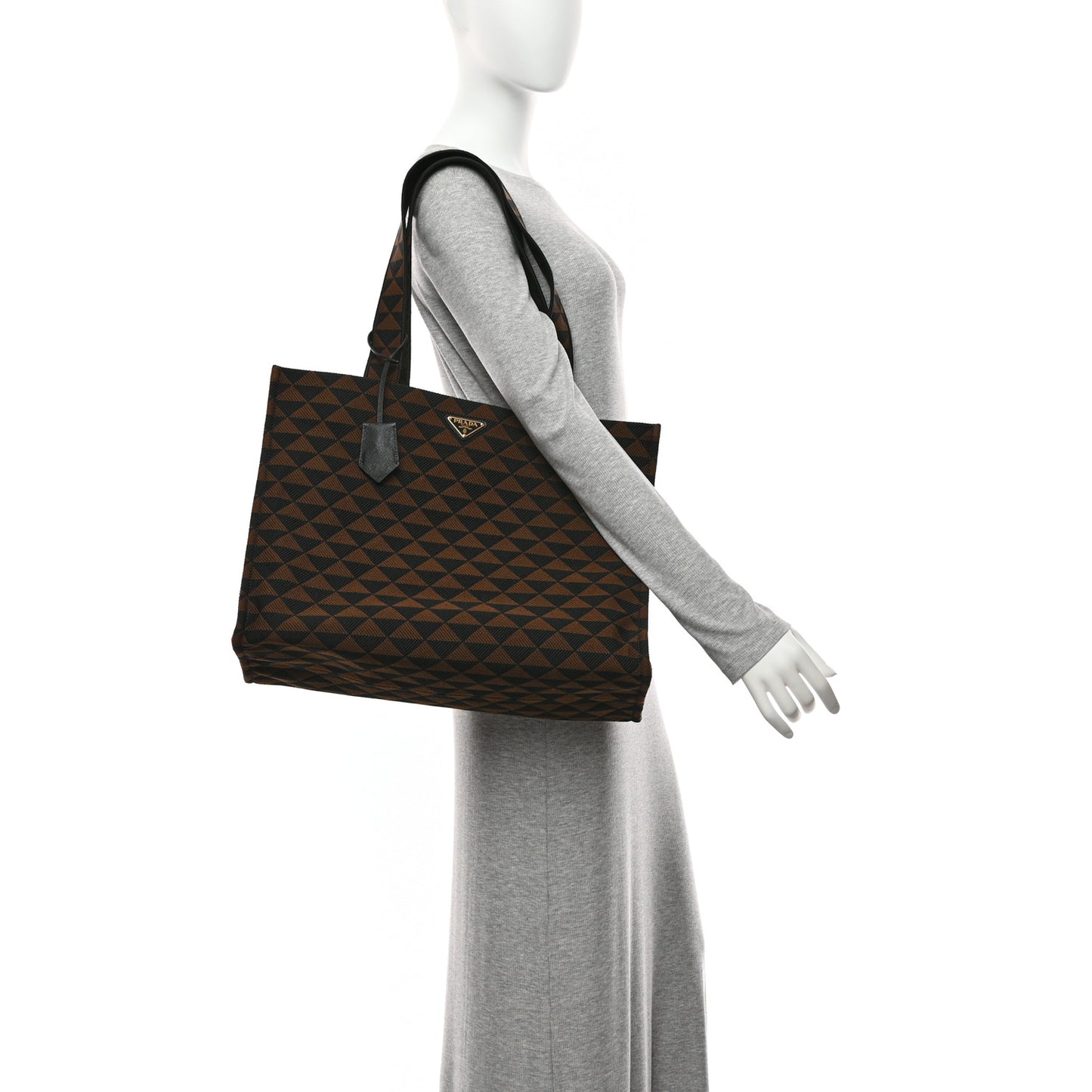 Jacquard Saffiano Triangolo Symbole Embroidered Shopping Tote Black Corda