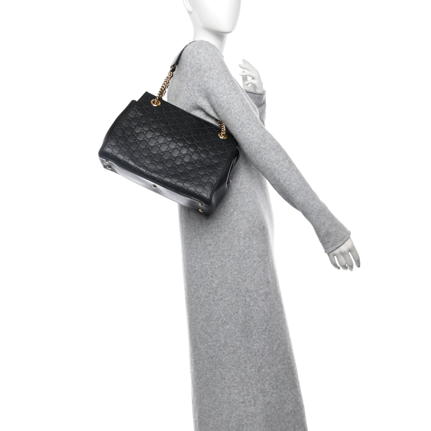 Gucci Guccissima Signature Medium Shoulder Tote Bag Black 2 of 14
