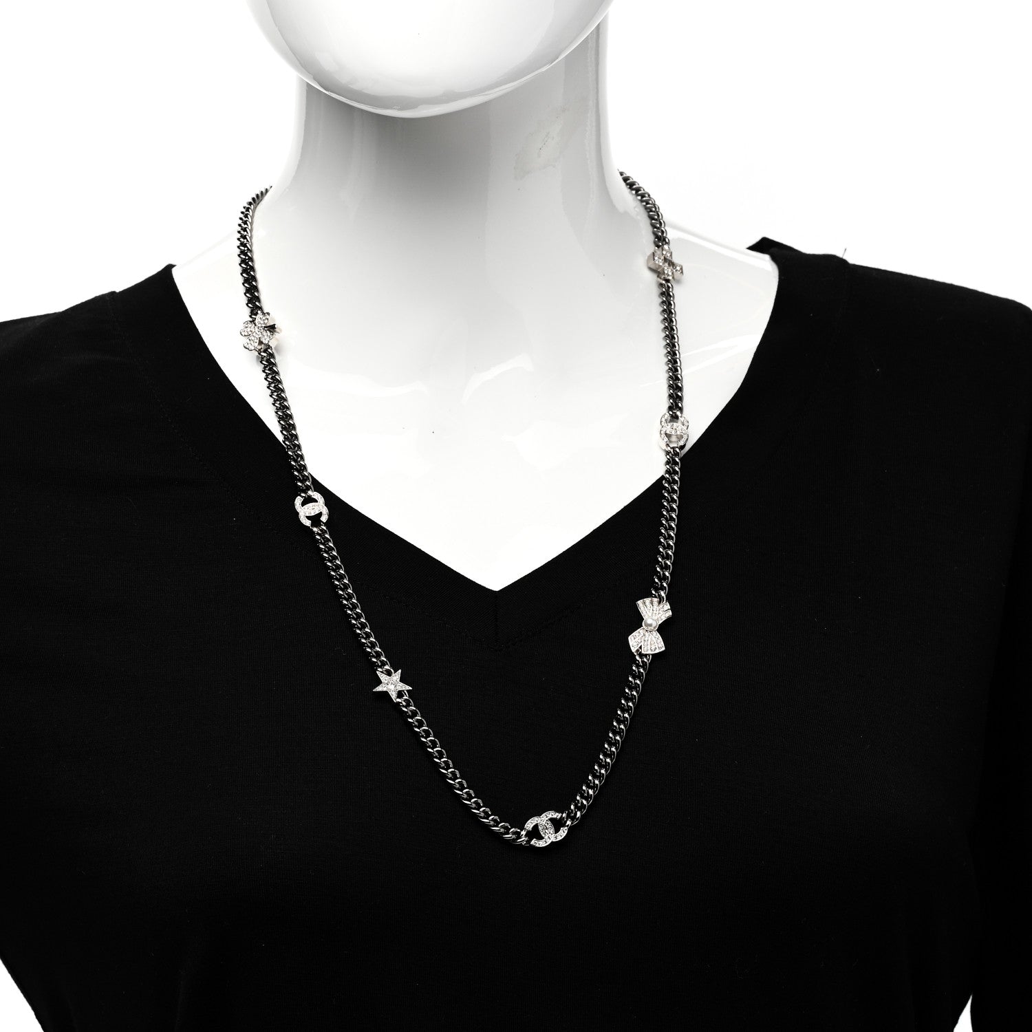 Chanel Crystal Lucky Charms Necklace Silver 2 of 4