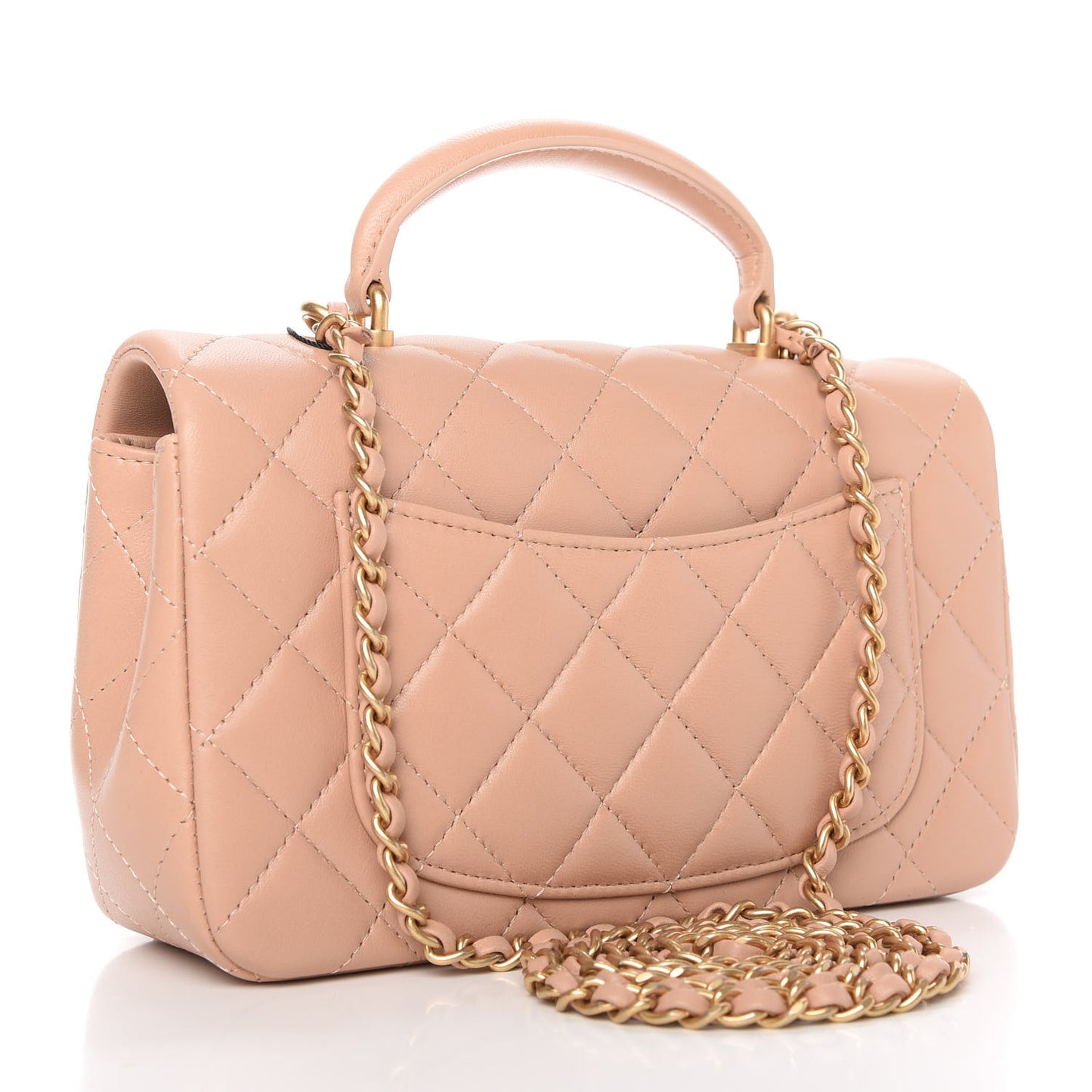 Lambskin Quilted Mini Top Handle Rectangular Flap Beige