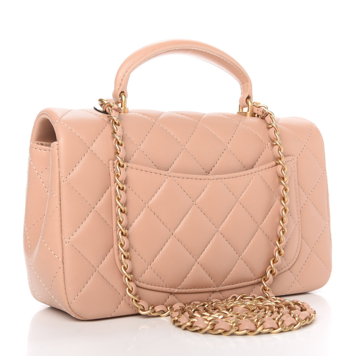 Chanel Lambskin Quilted Mini Top Handle Rectangular Flap Beige 3 of 10