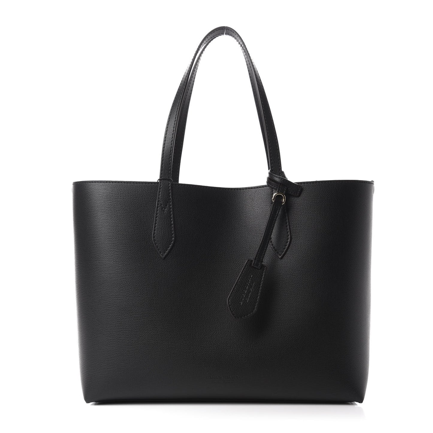 Grainy Calfskin Haymarket Check Medium Reversible Tote Black